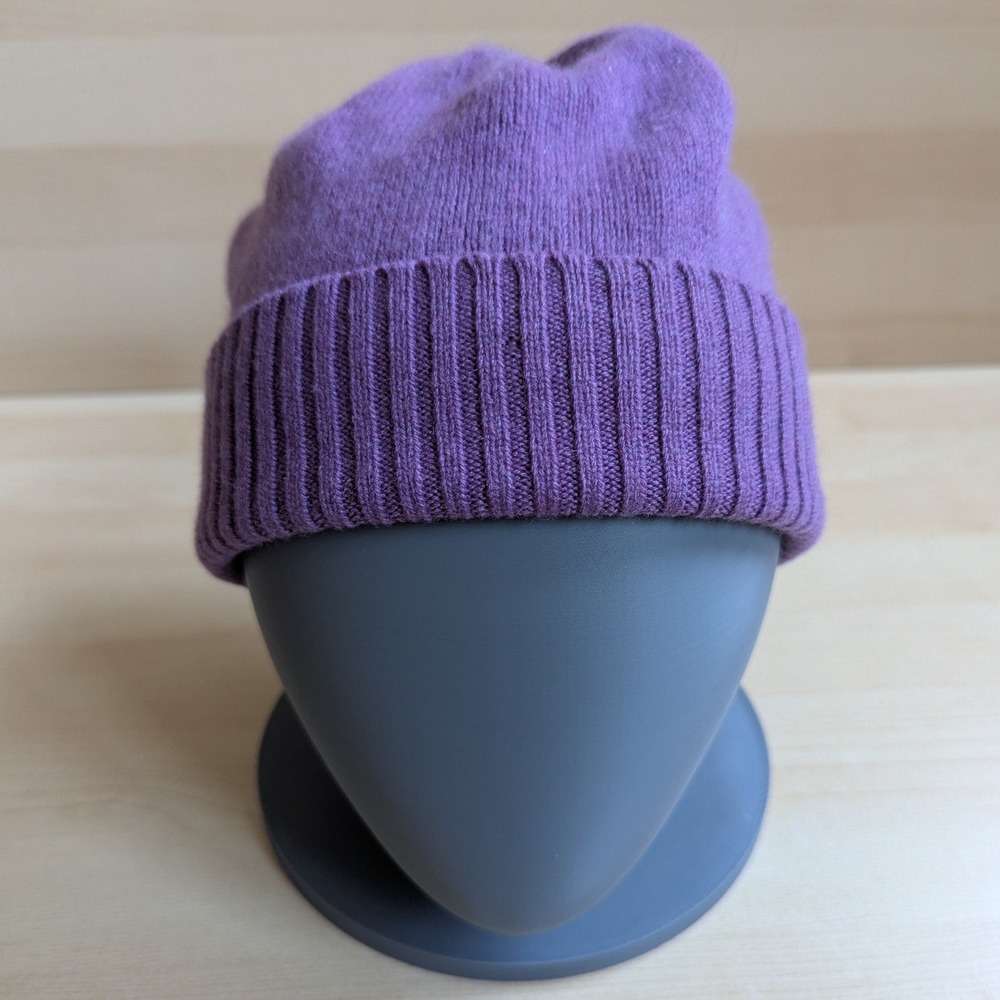 Claudia Nichole 100% Cashmere Purple Ribbed Knit Beanie Hat One Size